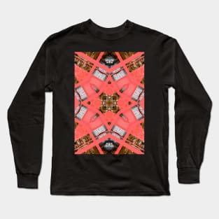 Living Coral Pantone Colour of the Year 2019 pattern decoration with neoclassical architecture Long Sleeve T-Shirt